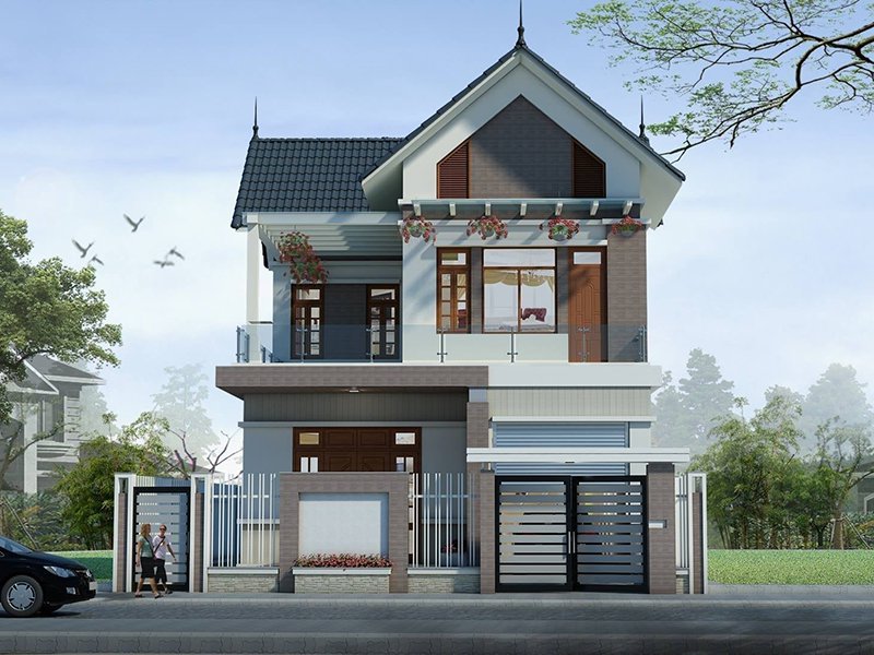 mẫu nhà mái thái 2 tầng đẹp